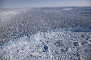 Elevated View Prints: Aerial view of the front of the Sermeq Kujalleq Glacier, Greenland