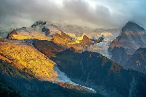 Images Dated 20th October 2022: Aiguille De La Gliere and Aiguille de la Floria mountians, with sunset light on alpine glaciers