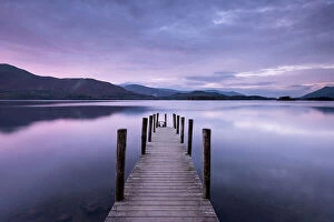 Footpaths Collection: Ashness launch / jetty, Ashness, sunset, Derwent Water, The Lake District, Cumbria, UK