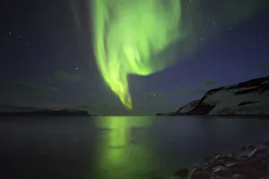 Eerie Prints: Aurora Borealis and coastline at Hornstrandir, Iceland. April 2016
