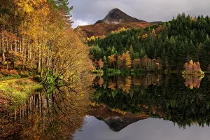 Loch Prints: Autumnal woodland surrounding Glencoe Lochan, Glencoe, Scotland, UK. November, 2023