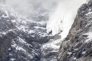 Danger Prints: Avalanche in the mountains of Torres Del Paine National Park, Southern Patagonia, Chile