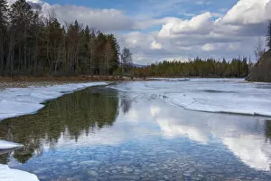 Barguzin River with ice in spring, Siberia, Russia. April 2016