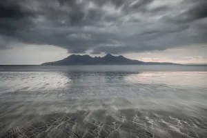 Images Dated 16th November 2016: Bay of Laig, Isle of Eigg towards Isle of Rum, Inner Hebrides, Scotland, UK, April 2014