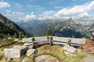 Alpine Prints: Bench looking out over mountains