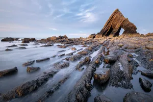 Blackchurch Rock at Mouth Mill, near Browhsham / Clovelly, last light, North Devon, UK. April 2019