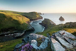 Calm Coasts Collection: Boscastle harbour and coastline, evening light, Cornwall, UK, May 2013