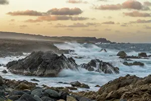 Wave Prints: Breaking waves on the rocky shore of Aruba, Caribbean Sea. January, 2024