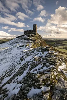 Images Dated 9th July 2020: Brentor Church and moorland view after a dusting of snow, near Tavistock