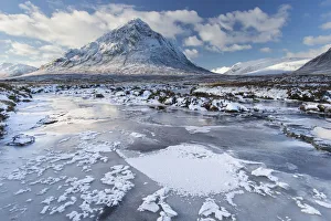 Buacaille Etive Mor and River Etive in winter, Rannoch Moor, Glencoe, Scotland, UK Buacaille Etive Mor and River Etive in winter, Rannoch Moor, Glencoe, Scotland, UK