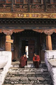 Images Dated 16th October 2006: Buddhist monks at Gantey Gompa monastery, Phobjika Valley, Central Bhutan 2001
