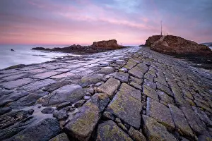 Breakwater Prints: Bude breakwater at sunrise, Bude, North Cornwall, England, UK. January, 2023