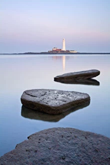 Guy Edwardes Collection: Calm sea with St Marys Lighthouse in distance, Whitley Bay, Tyne and Wear, England