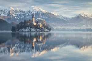 Church of the Assumption of St. Mary and Bled Castle, Bled Island, Julian Alps, Slovenia