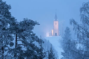 Church of St Primoz, Gorenjska, Slovenia, January.. January 2014