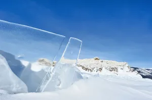 Clear panes of ice on Lake Baikal, Siberia, Russia, March
