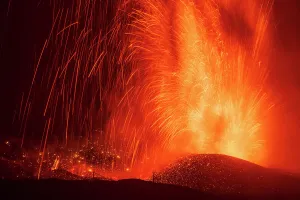 Close up lava from volcanic eruption, Cumbre Vieja Volcano, La Palma, Canary Islands. September 2021