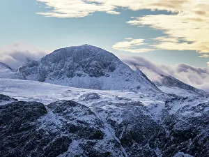 Lake District Prints: Cloud spilling over Great Gable mountain and Sca Fell in winter