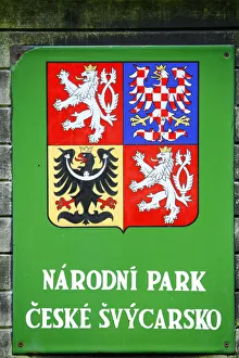 Images Dated 21st September 2008: Coat of arms of the Ceske Svycarsko / Bohemian Switzerland National Park, Krinice River