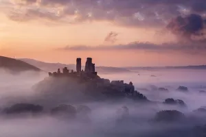 Images Dated 23rd September 2014: Corfe Castle, early morning llight and mist, Corfe Castle, Dorset, UK. September 2014