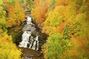 2019 June Highlights Gallery: Corra Linn waterfall at Falls of Clyde in late autumn, Lanarkshire, Scotland, UK, October 2015