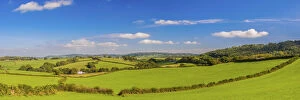 Countryside with farmhouse and fields, Monmouthshire, Wales, UK