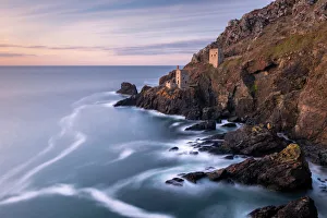 Photographic Effect Prints: The Crowns Engine Houses at Botallack, high tide at sunset, West Cornwall, UK