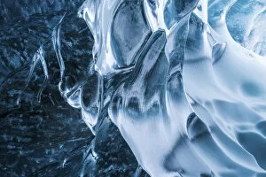 Blue Gallery: Details of ice in an ice cave below the Breidamerkurjokull Glacier, eastern Iceland