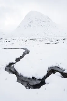 Summit Prints: Devils Point and small stream in snow, Cairngorms National Park, Highlands of Scotland
