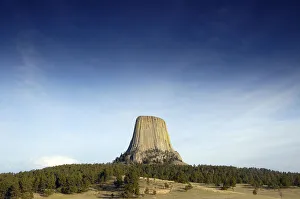 Devils Tower National Monument, East Wyoming, USA. Rises 1267 feet above surrounding plains