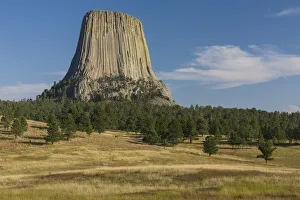 Devils Tower, seen from Joyner Ridge trailhead; Devils Tower National Monument, Wyoming