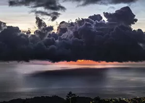 Dramatic Nature Collection: Dramatic sunset with storm clouds over Roseau, Caribbean sea view in Dominica, Lesser Antiles