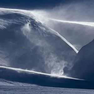 2018 August Highlights Gallery: Drifting snow in landscape from Svalbard, Norway. April