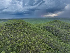 Cloud Prints: Drone view of a storm breaking over the hills of the upper reaches of the Adelaide River catchment
