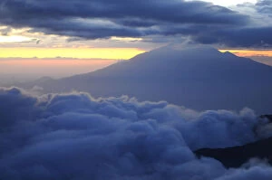 Images Dated 3rd October 2008: Dusk and clouds on Mount Kilimanjaro with Mount Meru in background (4566m), both volcanos