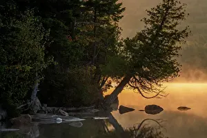 Mist Prints: Eagle Lake at sunrise, Acadia National Park, Maine, USA. October, 2023