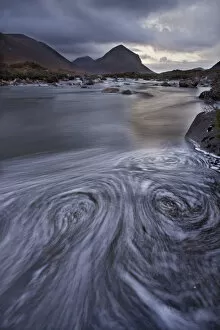 Eddies in the River Sligachan with Marsco in background. Isle of Skye, Scotland, UK
