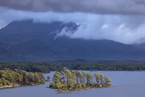 Eilean dubh na Sroine, Loch Maree, with Slioch in cloud, Wester Ross, Scotland