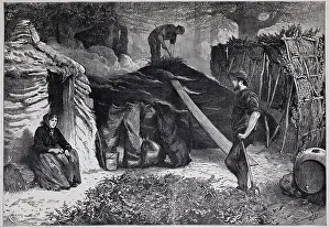 The Past Prints: Engraving by Edwin Buckman depicting charcoal burners in Epping Forest