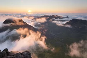 Evening view from Askival mountain over inversion layer and the Atlantic corrie, Isle of Rum