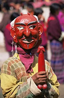 Images Dated 16th October 2006: Festival clown in costume, Gom Kora Festival, Tashgangregion, eastern Bhutan 2001