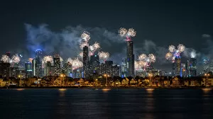 Images Dated 23rd July 2020: Fireworks over Melbourne city skyline for New Year celebrations
