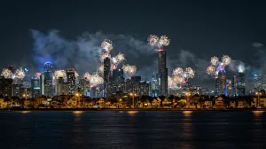 City Prints: Fireworks over Melbourne city skyline for New Year celebrations