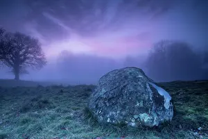 Rock Prints: Fog surrounding the La Giettaz cup stone at sunset