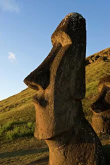 Giant monolithic stone Maoi statues at Rano Raraku, Easter Island, Rapa Nui, Chile