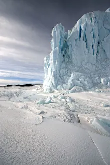 Glacier and sea ice, with crack in ice visible, McMurdo Sound, Ross Sea, Antarctica