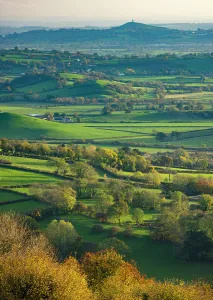 Somerset Prints: Glastonbury Tor and the Somerset Levels in autumn viewed from Stoke Camp Reserve