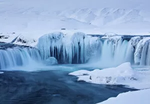 Godafoss waterfalls in winter, Bardardalur district of North-Central Iceland, March 2016