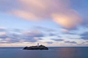 Images Dated 18th January 2011: Godrevy Lighthouse in evening light. Gwithian, West Cornwall, UK, January 2011