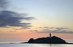 Images Dated 22nd June 2009: Godrevy Lighthouse at sunset, nr Hayle, Cornwall, UK. June 2009